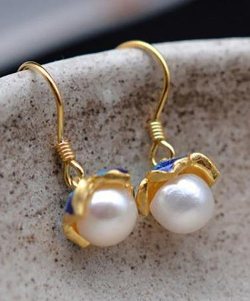 Vintage Cloisonne Sterling Overgild Pearl Enamel Silver Yellow FashionChic