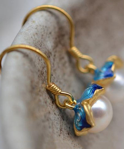 Vintage Cloisonne Sterling Overgild Pearl Enamel Silver Yellow FashionChic