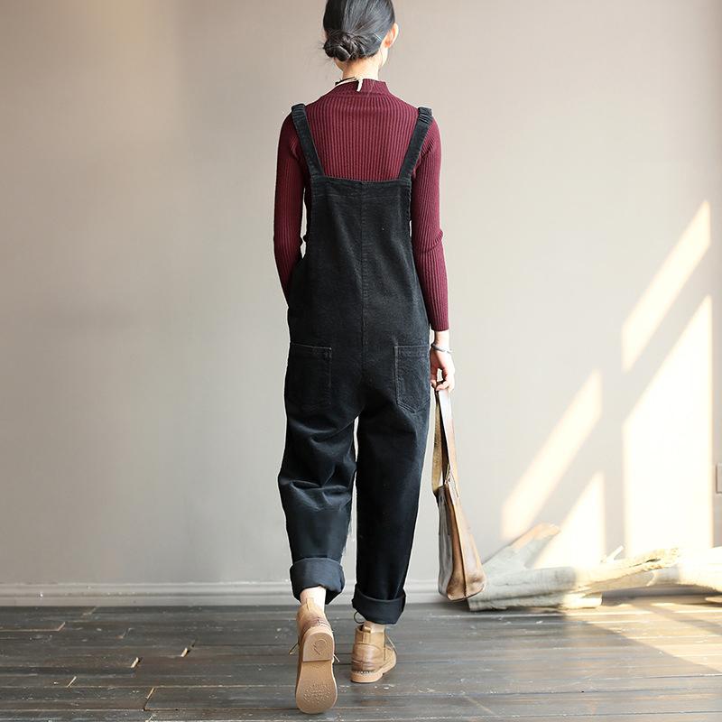 Plus Size - Vintage Women Corduroy Loose Overall OP1014 BK