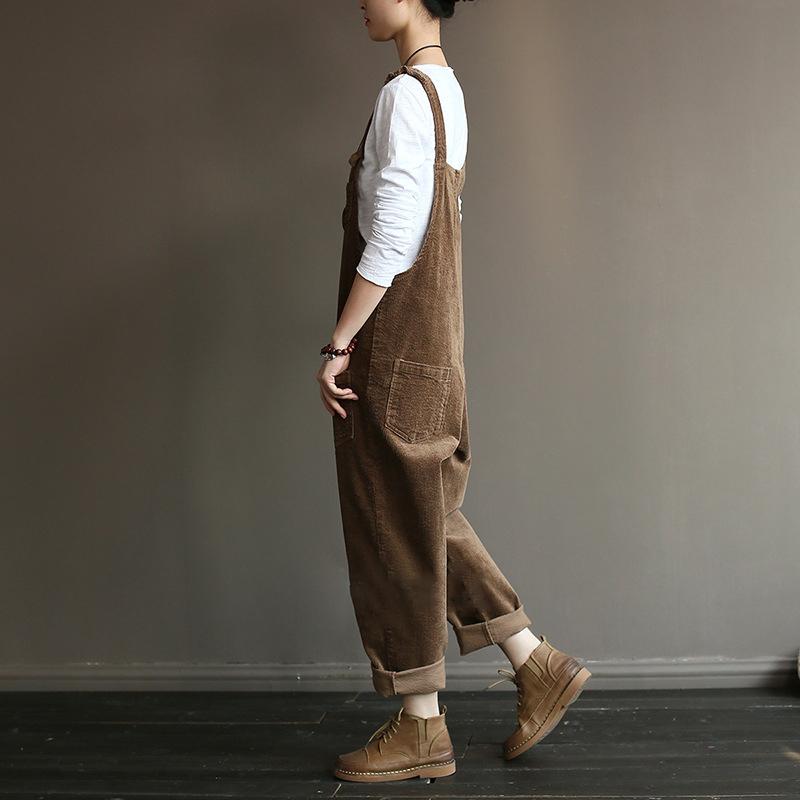 Plus Size - Vintage Women Corduroy Loose Overall OP1014 BK