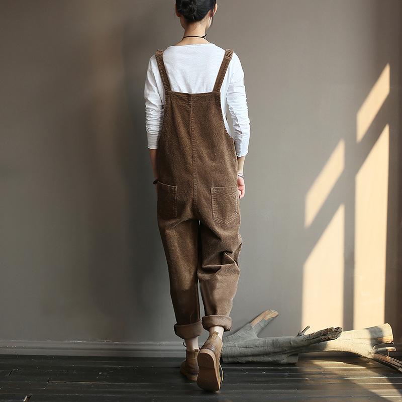 Plus Size - Vintage Women Corduroy Loose Overall OP1014 BK
