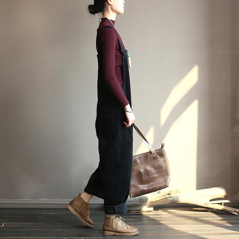 Plus Size - Vintage Women Corduroy Loose Overall OP1014 BK