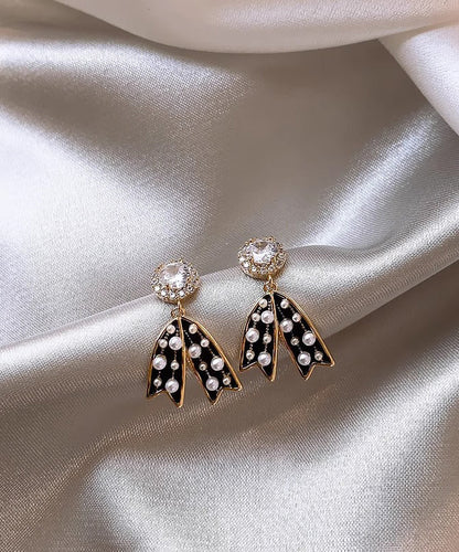 Vogue Black Copper Alloy Bow Pearl Drop Earrings RB014 ABC