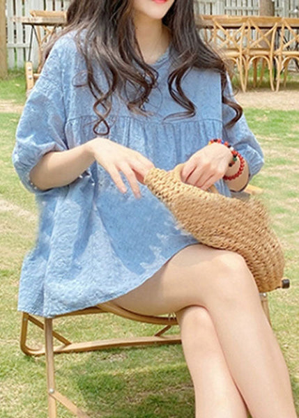 Vogue Blue Embroidered Button Shirt Short Sleeve BV033 MZF-STP240702