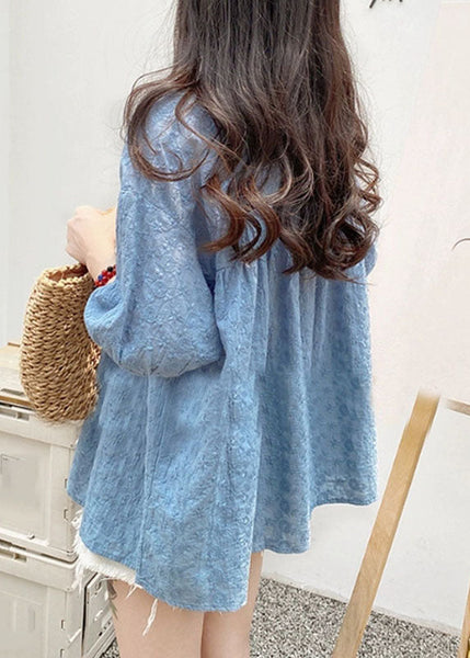 Vogue Blue Embroidered Button Shirt Short Sleeve BV033 MZF-STP240702