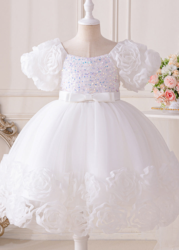 Vogue Blue Sequins Patchwork Tulle Girls Mid Dresses Short Sleeve EW017 WS-JRTZSDM240810