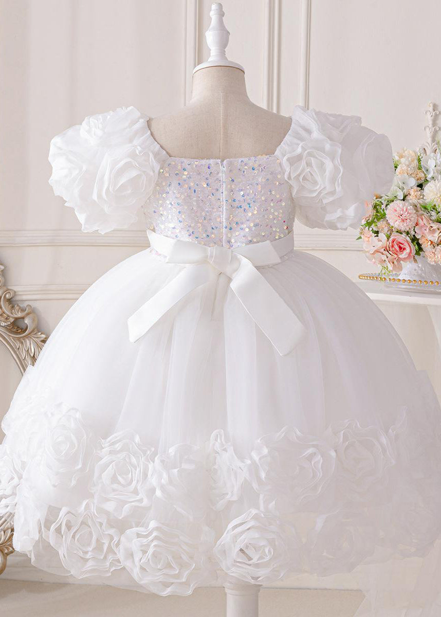 Vogue Blue Sequins Patchwork Tulle Girls Mid Dresses Short Sleeve EW017 WS-JRTZSDM240810