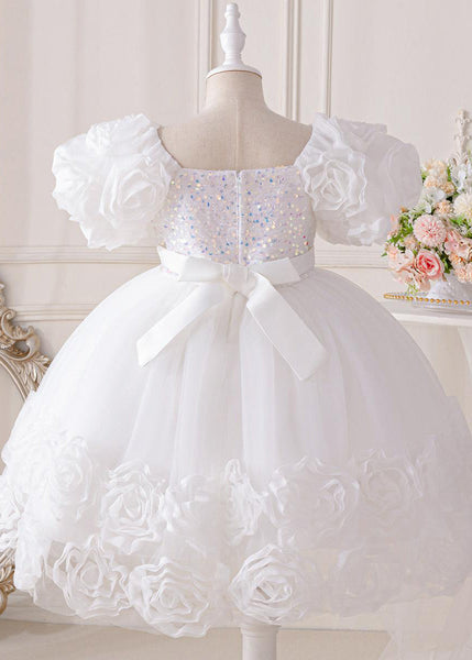 Vogue Blue Sequins Patchwork Tulle Girls Mid Dresses Short Sleeve EW017 WS-JRTZSDM240810