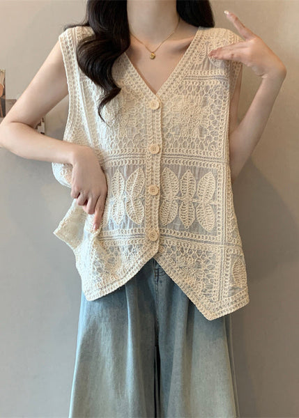 Waistcoat Blue Vest Sleeveless Patchwork Lace Vogue Neck V FashionChic