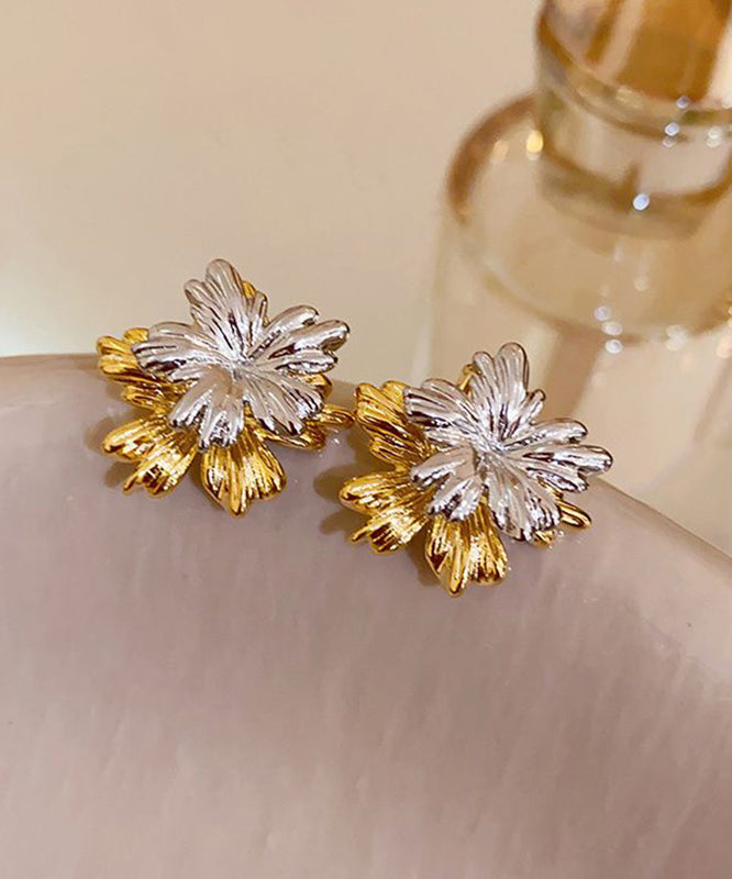 Vogue Colorblock Copper Silver Plated Floral Stud Earrings QZ004 JEW-EAR241023