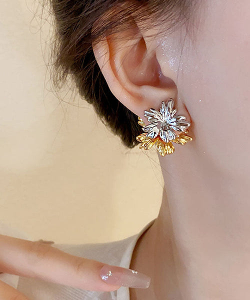 Vogue Colorblock Copper Silver Plated Floral Stud Earrings QZ004 JEW-EAR241023