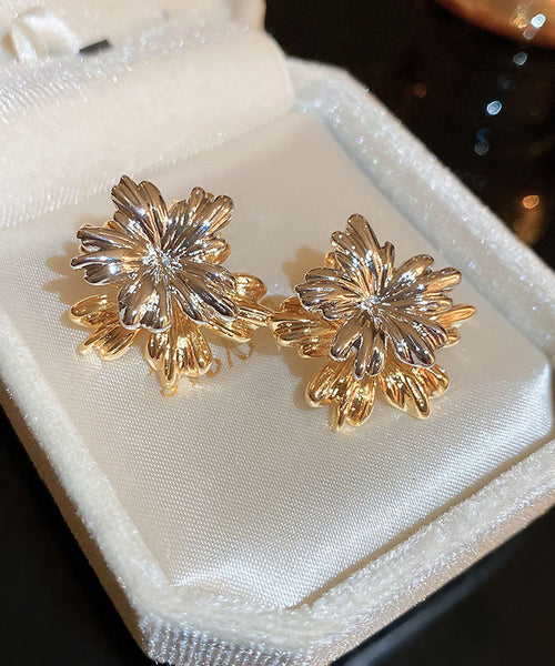 Vogue Colorblock Copper Silver Plated Floral Stud Earrings QZ004 JEW-EAR241023