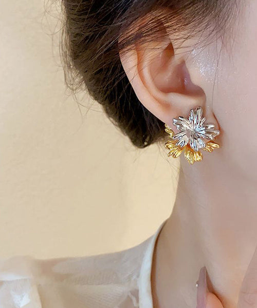 Vogue Colorblock Copper Silver Plated Floral Stud Earrings QZ004 JEW-EAR241023