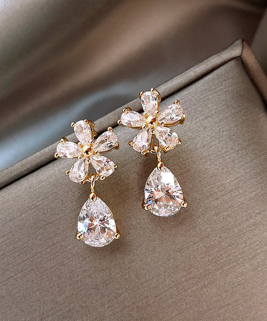 Vogue Copper Overgild Zircon Floral Water Drop Drop Earrings WH034 JEW-EAR241116