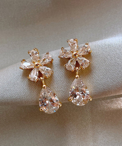 Vogue Copper Overgild Zircon Floral Water Drop Drop Earrings WH034 JEW-EAR241116