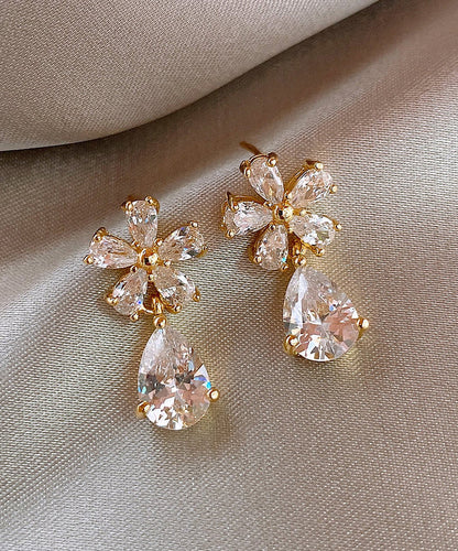 Vogue Copper Overgild Zircon Floral Water Drop Drop Earrings WH034 JEW-EAR241116