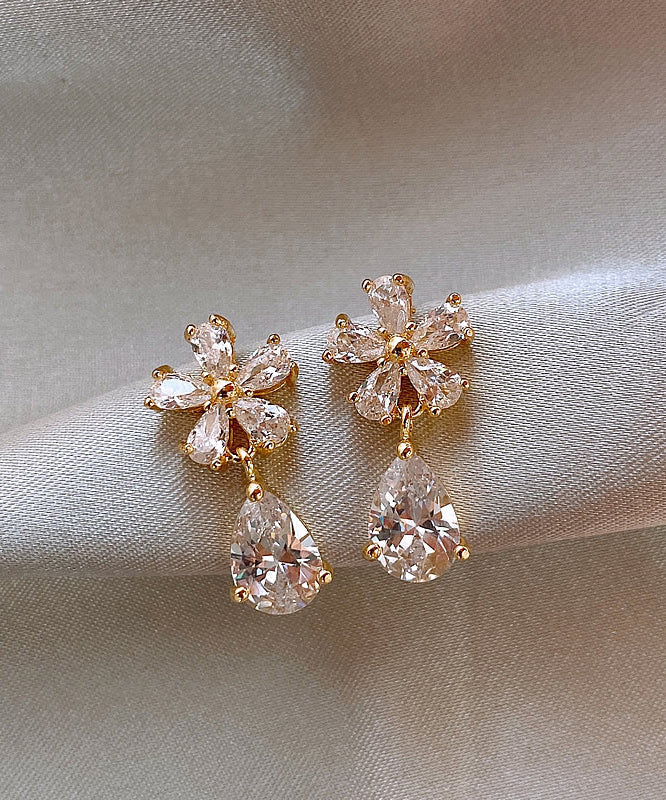 Vogue Copper Overgild Zircon Floral Water Drop Drop Earrings WH034 JEW-EAR241116