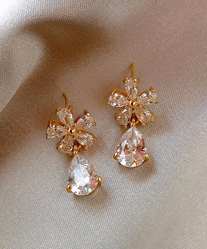 Vogue Copper Overgild Zircon Floral Water Drop Drop Earrings WH034 JEW-EAR241116