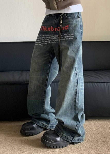 Vogue Denim Blue Graphic Print Patchwork Men Pants SA018 Men-casual-MENP240726