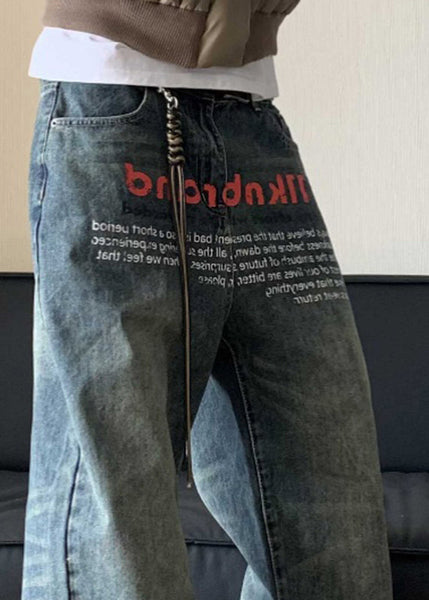 Vogue Denim Blue Graphic Print Patchwork Men Pants SA018 Men-casual-MENP240726