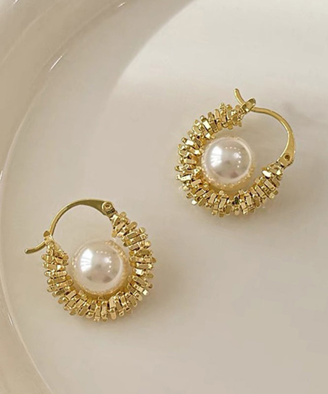 Vogue Gold Copper Alloy Asymmetrical Pearl Hoop Earrings WH049 JEW-EAR241116