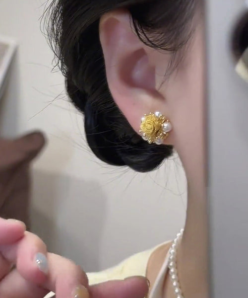 Gold Copper Graphic Stud Alloy Earrings Pearl Vogue FashionChic