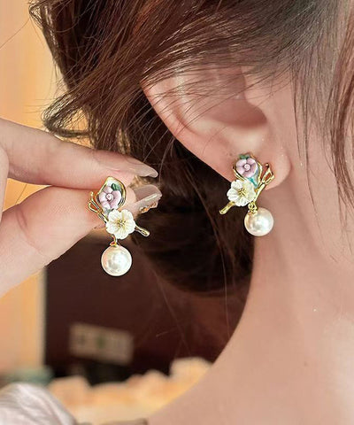 Pearl Gold Stud Alloy Butterfly Copper Earrings Vogue FashionChic