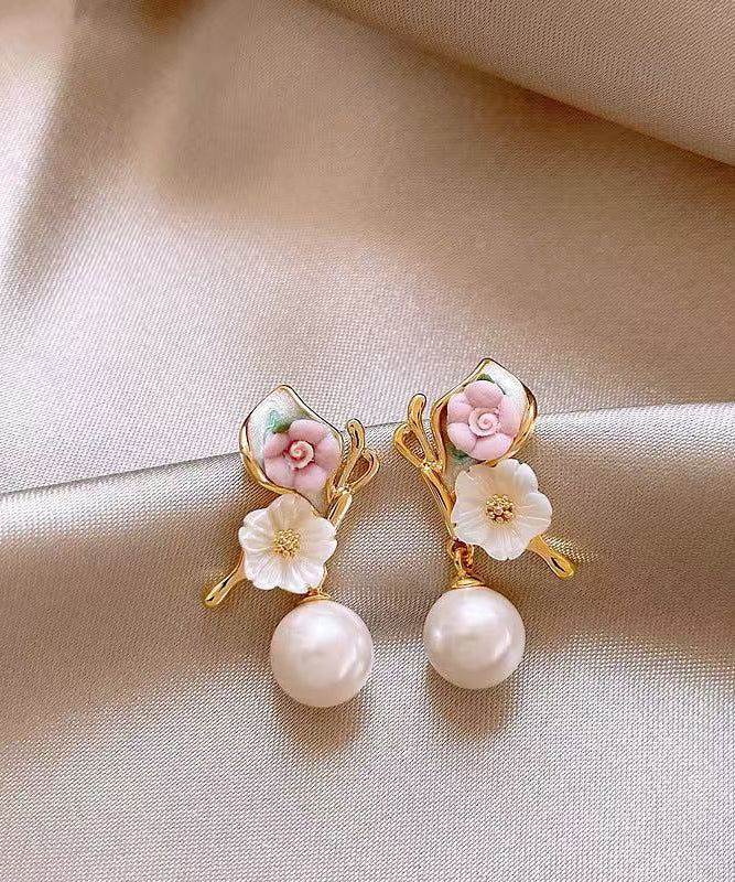 Pearl Gold Stud Alloy Butterfly Copper Earrings Vogue FashionChic
