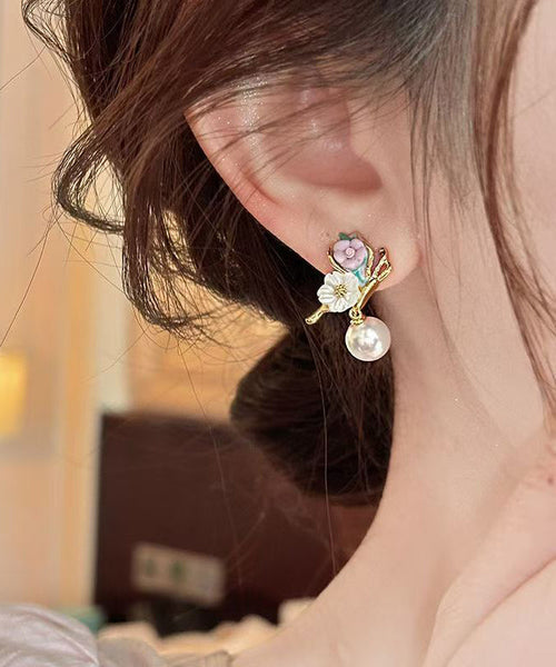 Pearl Gold Stud Alloy Butterfly Copper Earrings Vogue FashionChic