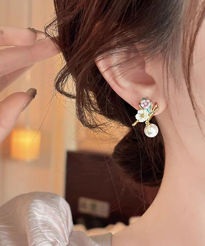 Pearl Gold Stud Alloy Butterfly Copper Earrings Vogue FashionChic