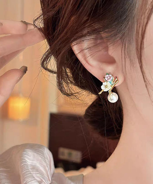 Pearl Gold Stud Alloy Butterfly Copper Earrings Vogue FashionChic