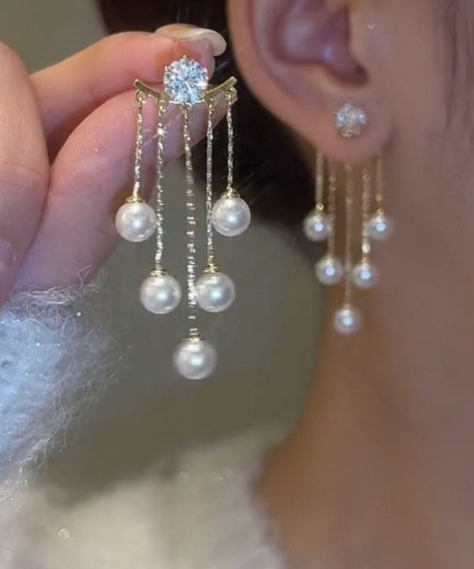 Drop Gold Alloy Vogue Tassel Copper Earrings Pearl FashionChic