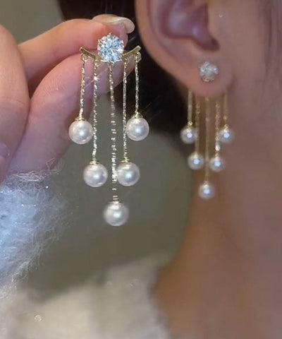 Drop Gold Alloy Vogue Tassel Copper Earrings Pearl FashionChic