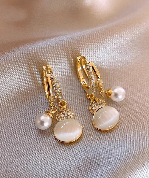 Stone Zircon Vogue Cat Drop Gourd Eye Gold Pearl Copper Alloy FashionChic