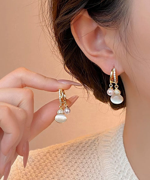 Stone Zircon Vogue Cat Drop Gourd Eye Gold Pearl Copper Alloy FashionChic