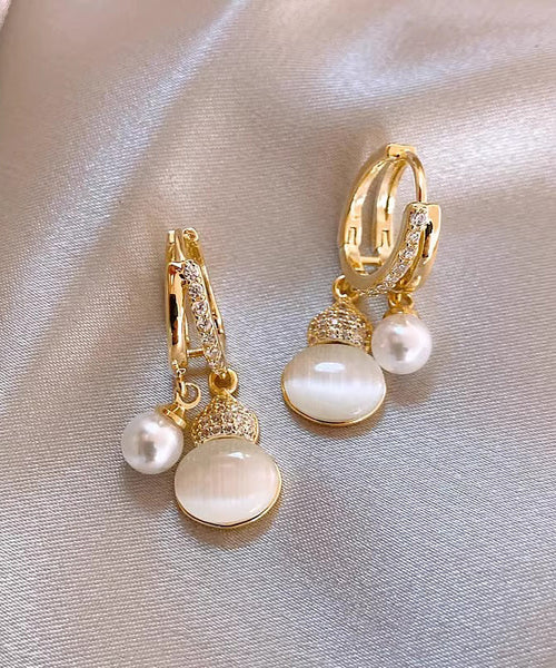 Stone Zircon Vogue Cat Drop Gourd Eye Gold Pearl Copper Alloy FashionChic