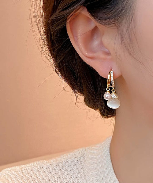 Stone Zircon Vogue Cat Drop Gourd Eye Gold Pearl Copper Alloy FashionChic