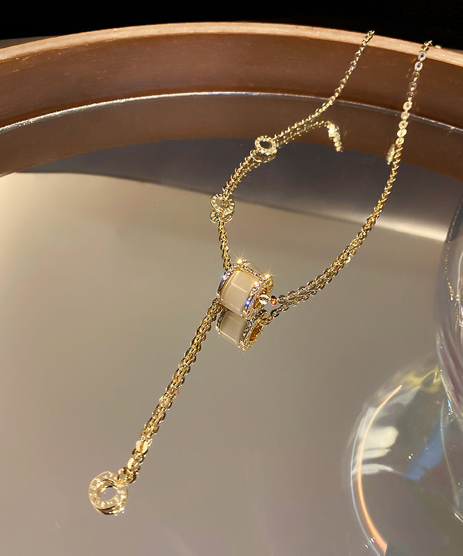 Eye Vogue Necklace Pendant Alloy Copper Stone Zircon Gold Cat's FashionChic