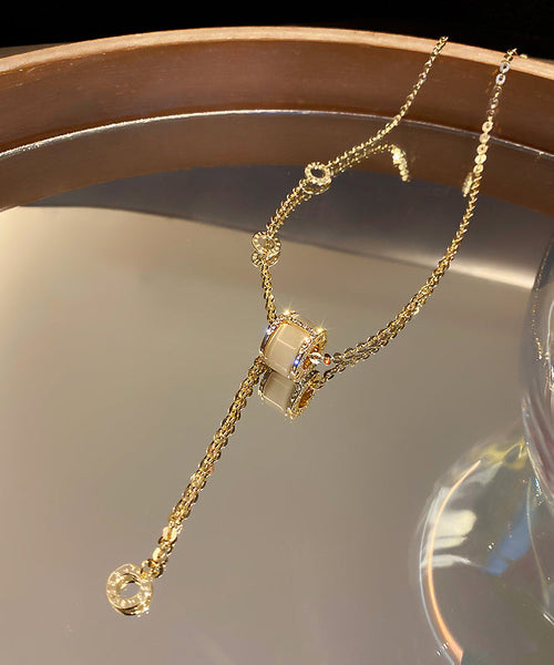 Eye Vogue Necklace Pendant Alloy Copper Stone Zircon Gold Cat's FashionChic