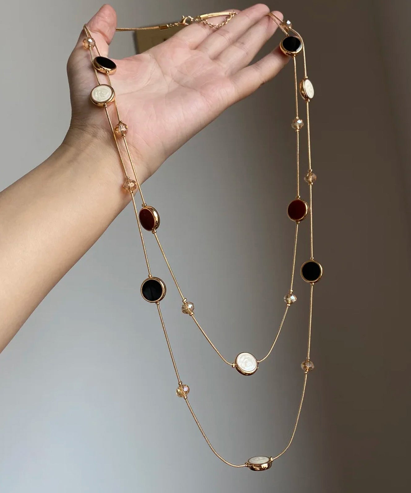 Drip Vogue Double-Layer Necklace Copper Beading Gold Glazed FashionChic