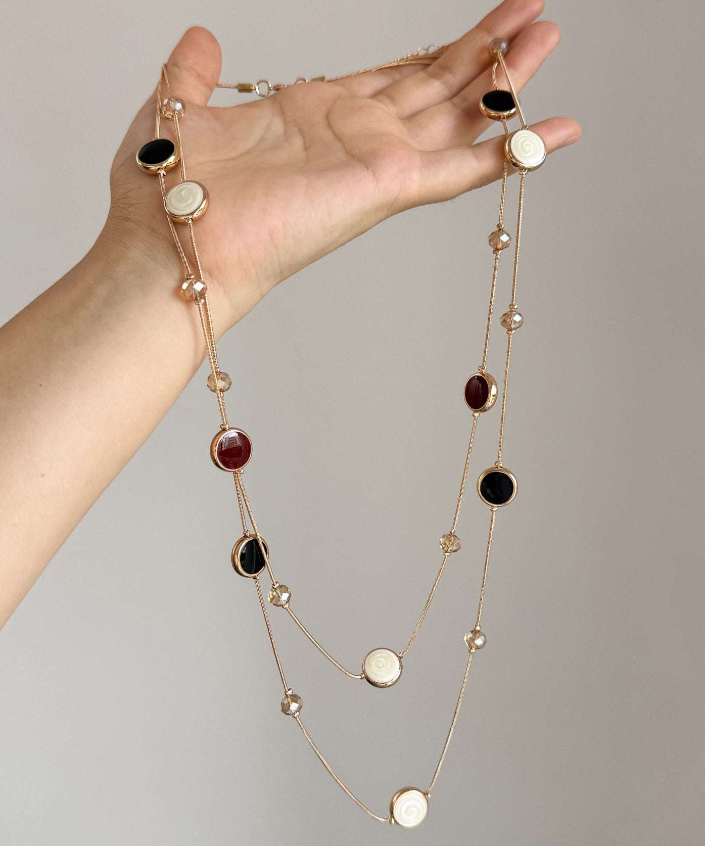 Drip Vogue Double-Layer Necklace Copper Beading Gold Glazed FashionChic