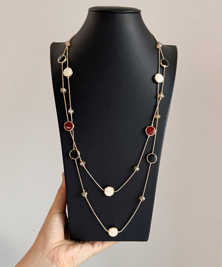 Drip Vogue Double-Layer Necklace Copper Beading Gold Glazed FashionChic