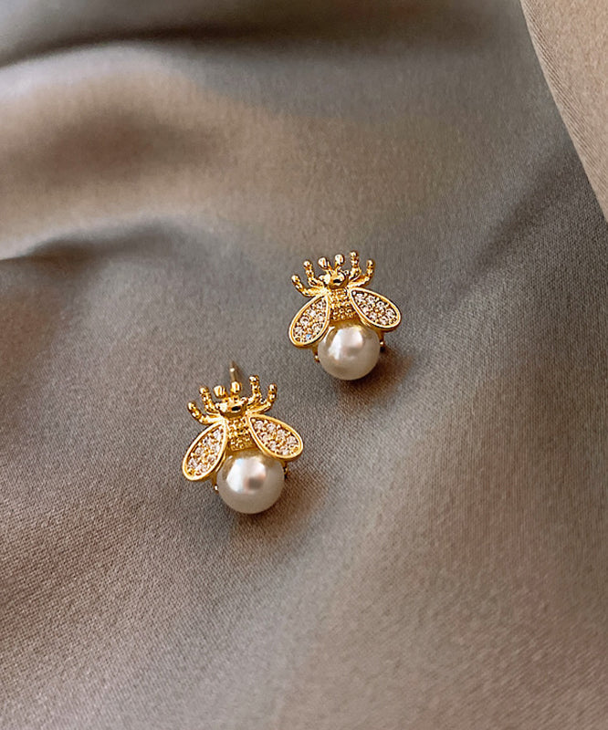 Vogue Gold Copper Overgild Bee Pearl Stud Earrings YD033 ABC