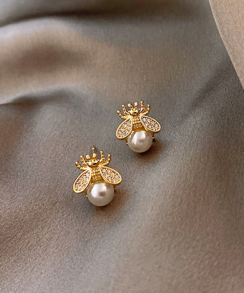 Vogue Gold Copper Overgild Bee Pearl Stud Earrings YD033 ABC