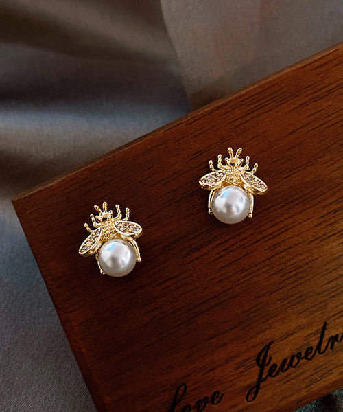 Vogue Gold Copper Overgild Bee Pearl Stud Earrings YD033 ABC