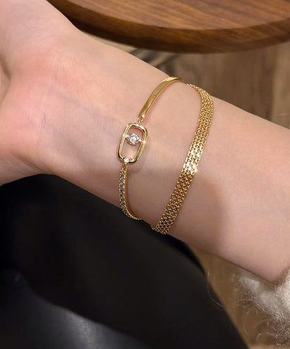 Vogue Stainless Steel Bracelet Two-Piece Zircon Chain Gold Set FashionChic