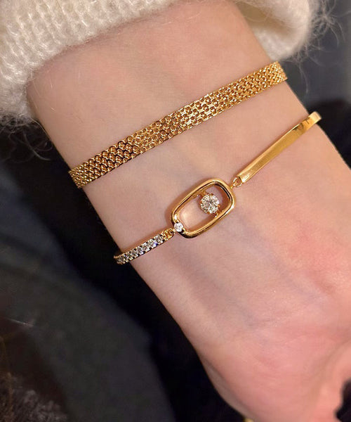 Vogue Stainless Steel Bracelet Two-Piece Zircon Chain Gold Set FashionChic