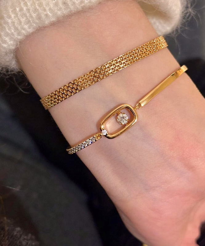 Vogue Stainless Steel Bracelet Two-Piece Zircon Chain Gold Set FashionChic