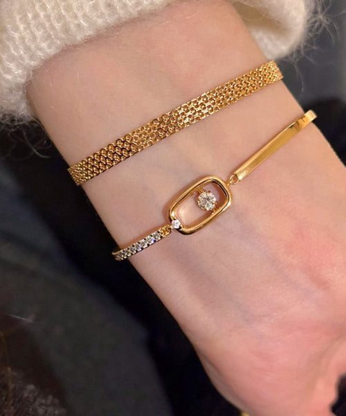 Vogue Stainless Steel Bracelet Two-Piece Zircon Chain Gold Set FashionChic