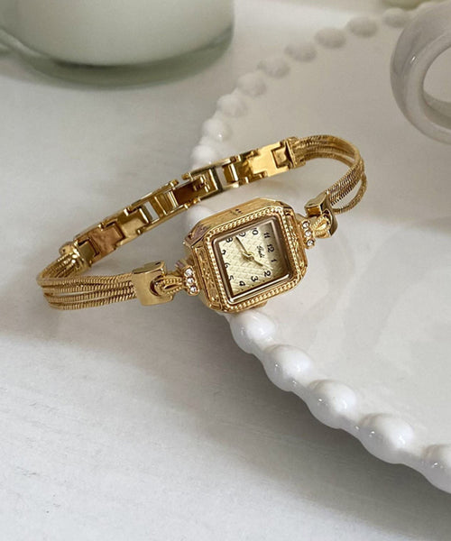 Stainless Steel Zircon Gold Vogue Square Chain Watches FashionChic